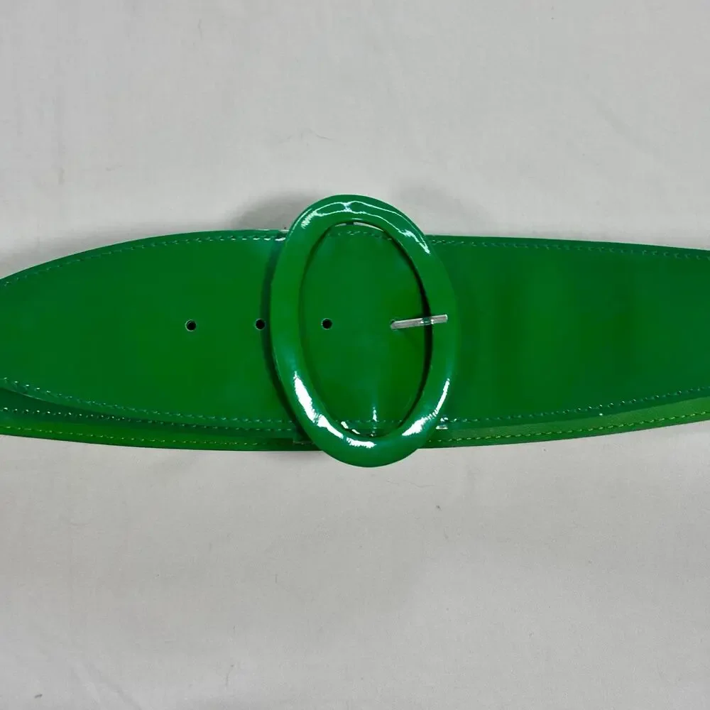 ALDO Kelly Green Wide Belt Womens Medium Chunky Faux Leather Statement Buckle